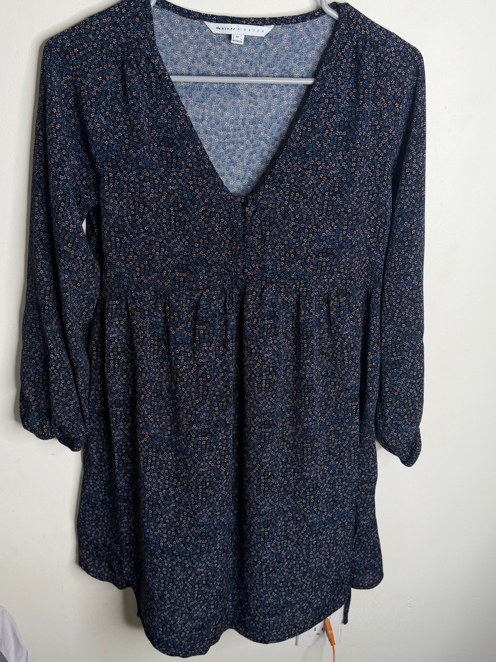 The Nines by HATCH Navy Floral Long-Sleeve maternity Babydoll Dress